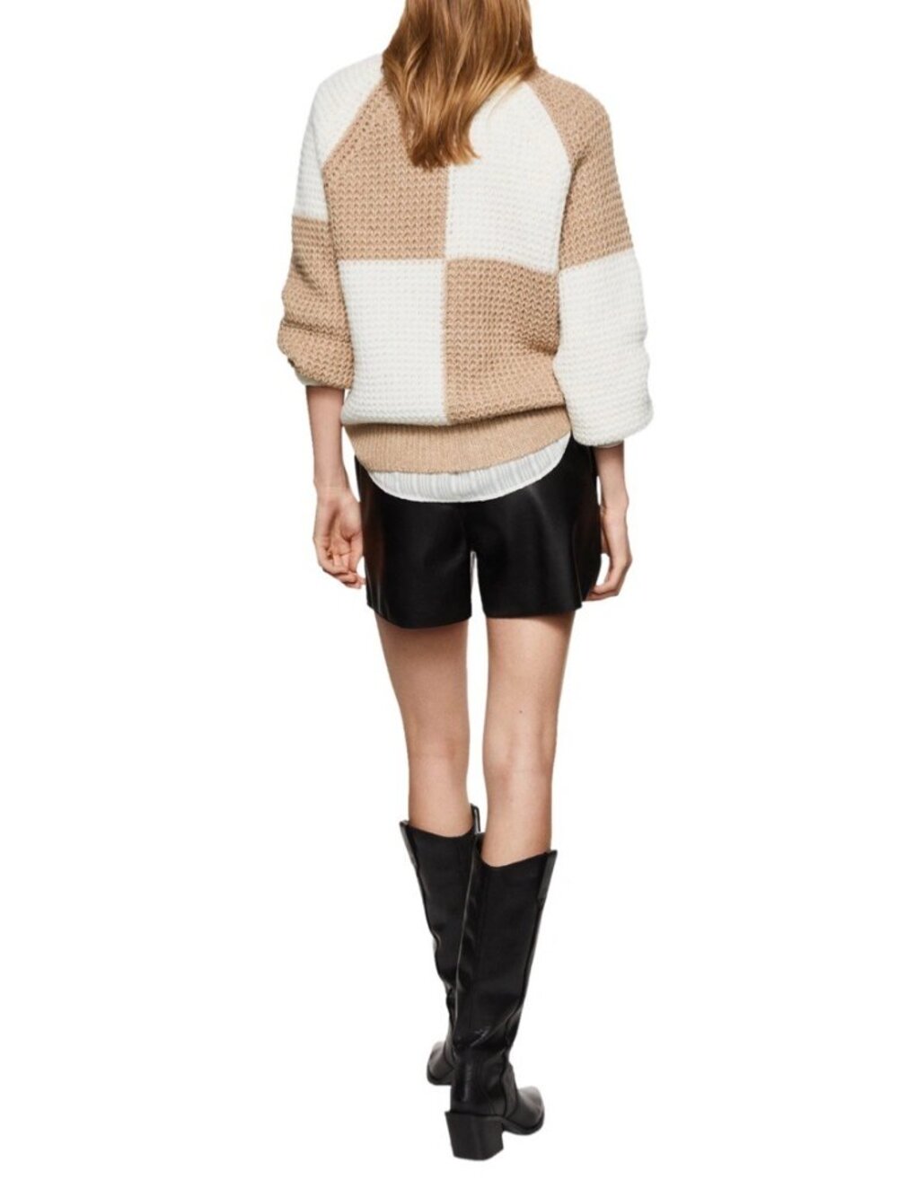 Mango Sweater Size M Checkered Colorblock Textured Knit Pullover Slouchy Indie - Picture 3 of 10